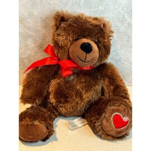 Animal Adventure Brown Teddy Bear Plush Red Ribbon Heart Paw Soft Toy Gift 16"